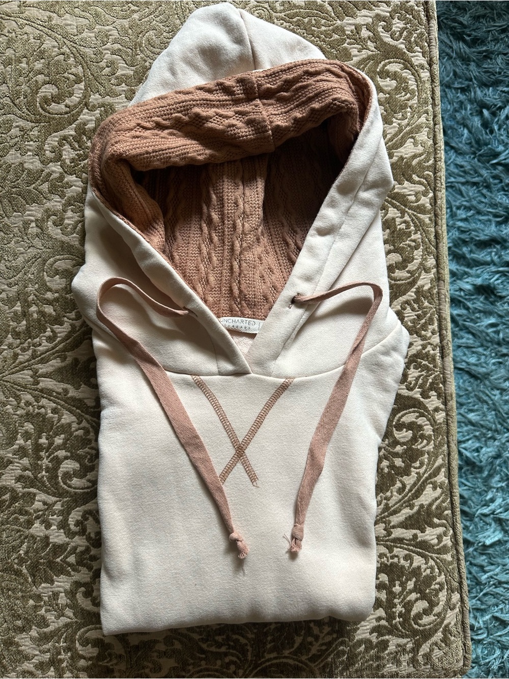 Women Cozy Uncharted Thread Two-Tone Cream & Dusty Brown Pullover Hoodie